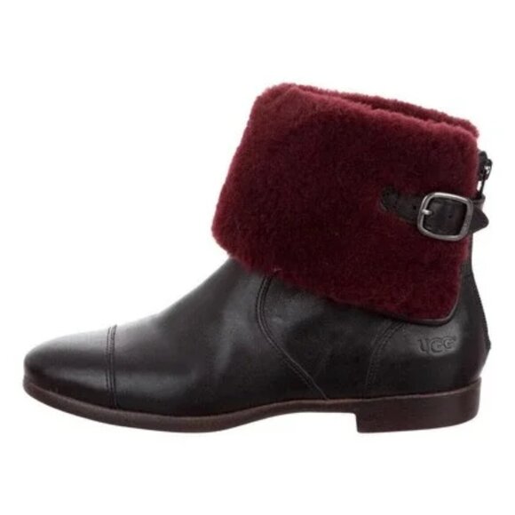UGG Inez Ankle Boot Australia Leather Shearling Buckle Adjustable Women's Size 8